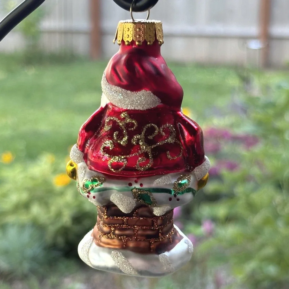 Vintage Style Blown Glass Santa in Chimney Christmas Ornament